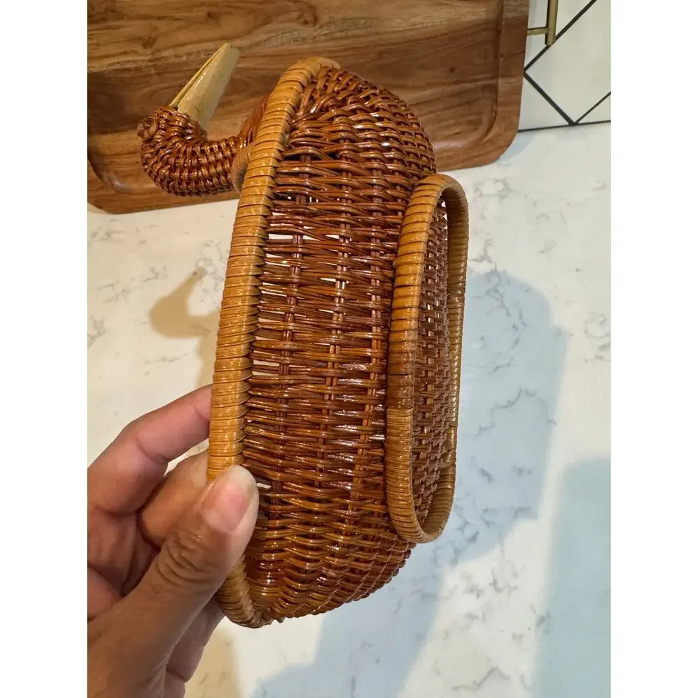 handwoven rattan duck basket elongated oval bowl design integrated duck head